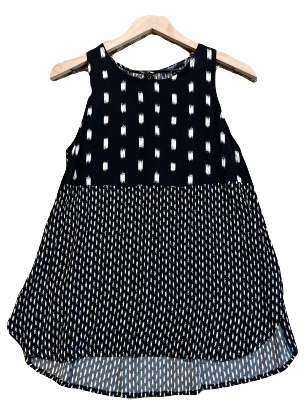 Madewell Ikat Print Swing Tank Top Navy White Boho Flowy Sleeveless Summer Chic